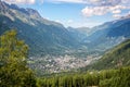 Aerial view on Chamonix valley in summer, Mont Blanc massif, The Alps France