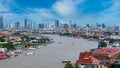 Aerial view Chao Phraya River Bangkok city urban downtown skyline of Thailand, Wat Arun Temple, Grand palace and Wat phra keaw,