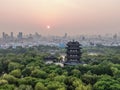 Aerial view of Chaoran Pagoda of Daming Lake Park in Jinan.