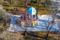 Aerial view of Chapel of the Holy Sepulcher under Petrin Lookout Tower, Prague, Czech Republic Royalty Free Stock Photo