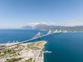 Aerial view of Charilaos Trikoupis Bridge Rio-Antirio in Greece Royalty Free Stock Photo