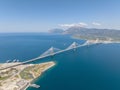 Aerial view of Charilaos Trikoupis Bridge Rio-Antirio in Greece Royalty Free Stock Photo