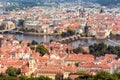 Aerial view of Charles Bridge over Vltava river and Old city. Pr Royalty Free Stock Photo