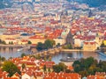 Aerial view of Charles Bridge over Vltava River and Old Town in Prague Royalty Free Stock Photo