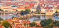 Aerial view of Charles Bridge over Vltava River and Old Town in Prague Royalty Free Stock Photo