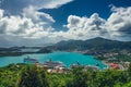 Saint Thomas / US Virgin Islands - October 31.2007: Aerial view of the Charlotte Amalie port with cruise ships docked. Royalty Free Stock Photo