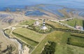 Aerial view of Chassiron lighthouse at low tide Royalty Free Stock Photo