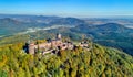 Aerial view of the Chateau du Haut-Koenigsbourg in the Vosges mountains. Alsace, France