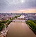 Aerial view of Chelsea bridge and central London, UK Royalty Free Stock Photo