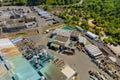 Aerial view chemical industry production building with tanks for the storage of materials