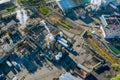 Aerial view chemical industry production building with tanks for the storage of materials