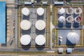 Aerial view of Chemical industry storage tank and tanker truck In wailting in Industrial Plant to tranfer oil to gas station Royalty Free Stock Photo