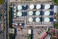 Aerial view of Chemical industry storage tank and tanker truck In wailting in Industrial Plant to tranfer oil to gas station Royalty Free Stock Photo