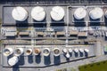 Aerial view of Chemical industry storage tank and tanker truck In wailting in Industrial Plant to tranfer oil to gas station Royalty Free Stock Photo