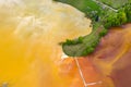 Aerial view of acid colorful mine waste waters