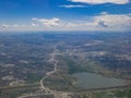 Aerial view of Cherry Creek Reservoir, view from window seat in Royalty Free Stock Photo