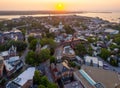 Aerial view of Chesapeake Bay of Annapolis, Maryland at sunrise Royalty Free Stock Photo