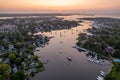 Aerial view of Chesapeake Bay of Annapolis, Maryland at sunrise Royalty Free Stock Photo