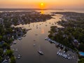 Aerial view of Chesapeake Bay of Annapolis, Maryland at sunrise Royalty Free Stock Photo