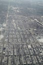 Aerial view of Chicago city landscape after snowfall