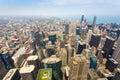 Aerial view of Chicago downtown at foggy day