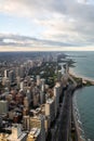 Aerial view of Chicago downtown with high rise buildings and lake michigan Royalty Free Stock Photo