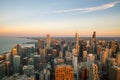 Aerial view of Chicago downtown skyline at sunset Royalty Free Stock Photo