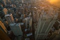 Aerial view of Chicago downtown skyline at sunset Royalty Free Stock Photo