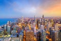 Aerial view of Chicago downtown skyline at sunset Royalty Free Stock Photo