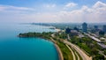 aerial view of the Chicago shoreline at lake Michigan during the day time at high noon Royalty Free Stock Photo