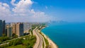 aerial view of the Chicago shoreline at lake Michigan during the day time at high noon Royalty Free Stock Photo