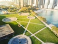 Aerial view Chicago skyscraper from waterfront park by Lake Michigan Royalty Free Stock Photo