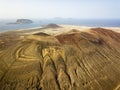 Aerial view of Chinijo Archipelago of La Graciosa, Lanzarote, Canary Islands. Spain. La Aguja Grande mountain Royalty Free Stock Photo