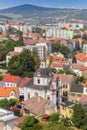 Aerial view of the Chram svateho Vaclava church and mountains in Litomerice