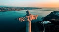 Aerial view of Christ the King, Santuario de Cristo Rei and Lisbon city Portugal Royalty Free Stock Photo