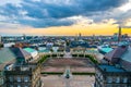 Aerial view of the Christiansborg Slot Palace with Equestrian statue of Christian IX in Copenhagen, Denmark in Copenhagen,