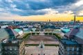 Aerial view of the Christiansborg Slot Palace with Equestrian statue of Christian IX in Copenhagen, Denmark in Copenhagen,