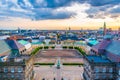 Aerial view of the Christiansborg Slot Palace with Equestrian statue of Christian IX in Copenhagen, Denmark in Copenhagen,