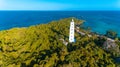 Aerial view of the Chumbe island coral park with a light house in Zanzibar, Tanzania Royalty Free Stock Photo