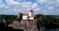 Aerial view of the church in Beucha (German: Bergkirche Beucha), part of the Saxon city of Brandis (Germany)