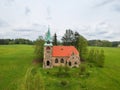 Aerial view of Church Of The Divine Heart Of The Lord in Borovnicka, Czech republic Royalty Free Stock Photo