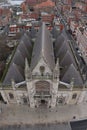 Aerial view of a church in Dunkirk, France surronded by buildings