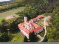 Aerial view of church and monastery Grgeteg, Serbia