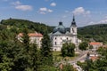 Aerial view on Church, monastery in Krtiny, Czech Republic. Virgin Mary ,Baroque monument. Architecture , Jan Santini Aichel