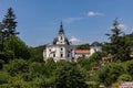 Aerial view on Church, monastery in Krtiny, Czech Republic. Virgin Mary ,Baroque monument. Architecture , Jan Santini Aichel Royalty Free Stock Photo