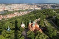 Aerial view of a church at the Petrin Hill in Prague Royalty Free Stock Photo