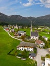 Aerial view of Church in scenic Gosau village in Austria