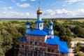 Aerial view of the Church of the Sign of the late 17th century in the village of Trubino, Kaluzhskiy region, Russia