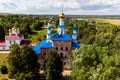 Aerial view of the Church of the Sign of the late 17th century in the village of Trubino, Kaluzhskiy region, Russia