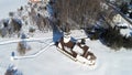 Aerial view of The Church of the Smolensk icon of the Mother of God in the village Podolino